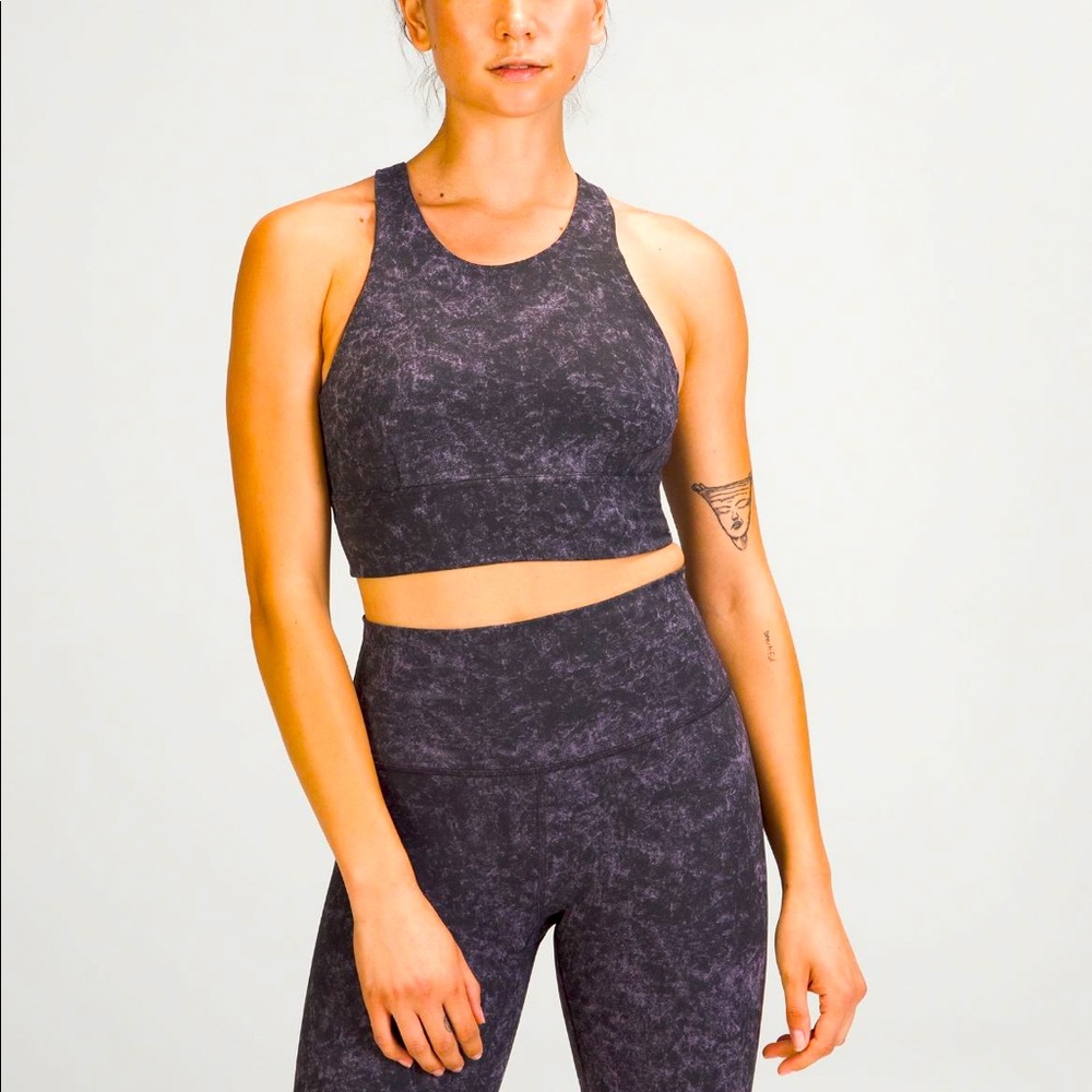 Lululemon Wunder Train Long Line Sports Bra Denim Wash Print Dusky Lavender